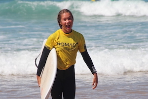 happy girl 2 Nomad Surf Camp - Young Adults 18 - 21 years old, GALICIA retreats for adults surf camp lessons children teen summer young adult best nomad kid bali canggu beginners uluwatu france moliets portugal algarve lisbon