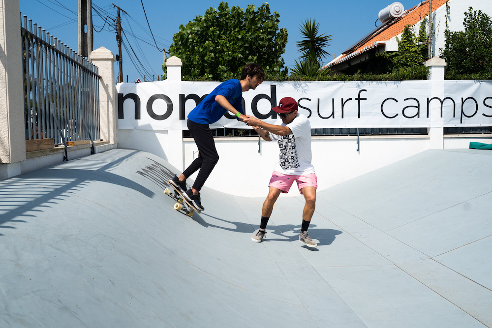learn skateboarding nomad surf camp - young adults - lisbon - erasmus - university students retreats for adults surf camp lessons children teen summer young adult best nomad kid bali canggu beginners uluwatu france moliets portugal algarve