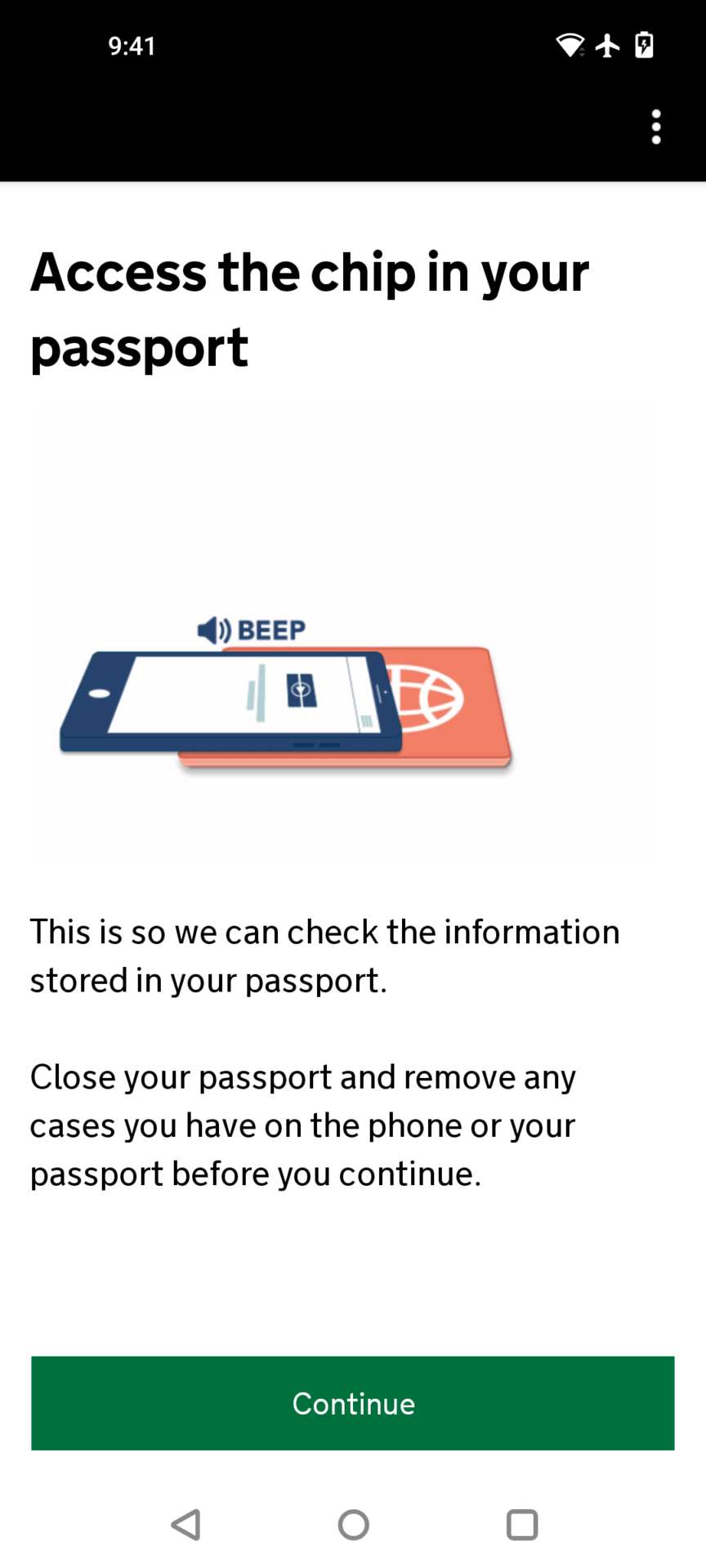 Scan passport chip
